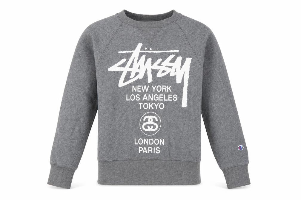 Stussy x Champion Unisex Grey S Pullover Logo Sweatshirt