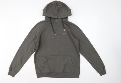 Additional front view of boohooMAN Men’s Grey S 1/4 Zip Pullover Hoodie Logo Cotton
