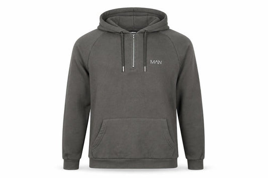 boohooMAN Men’s Grey S 1/4 Zip Pullover Hoodie Logo Cotton