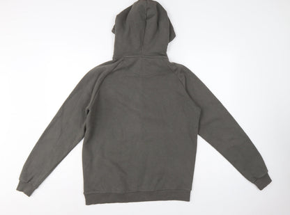 Close-up detail of boohooMAN Men’s Grey S 1/4 Zip Pullover Hoodie Logo Cotton