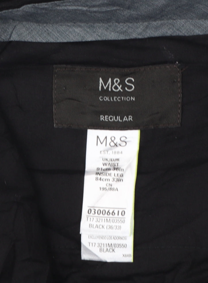 Marks & Spencer Men Black 33in Regular Straight Dress Trousers