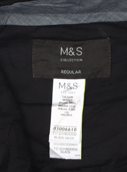 Marks & Spencer Men Black 33in Regular Straight Dress Trousers