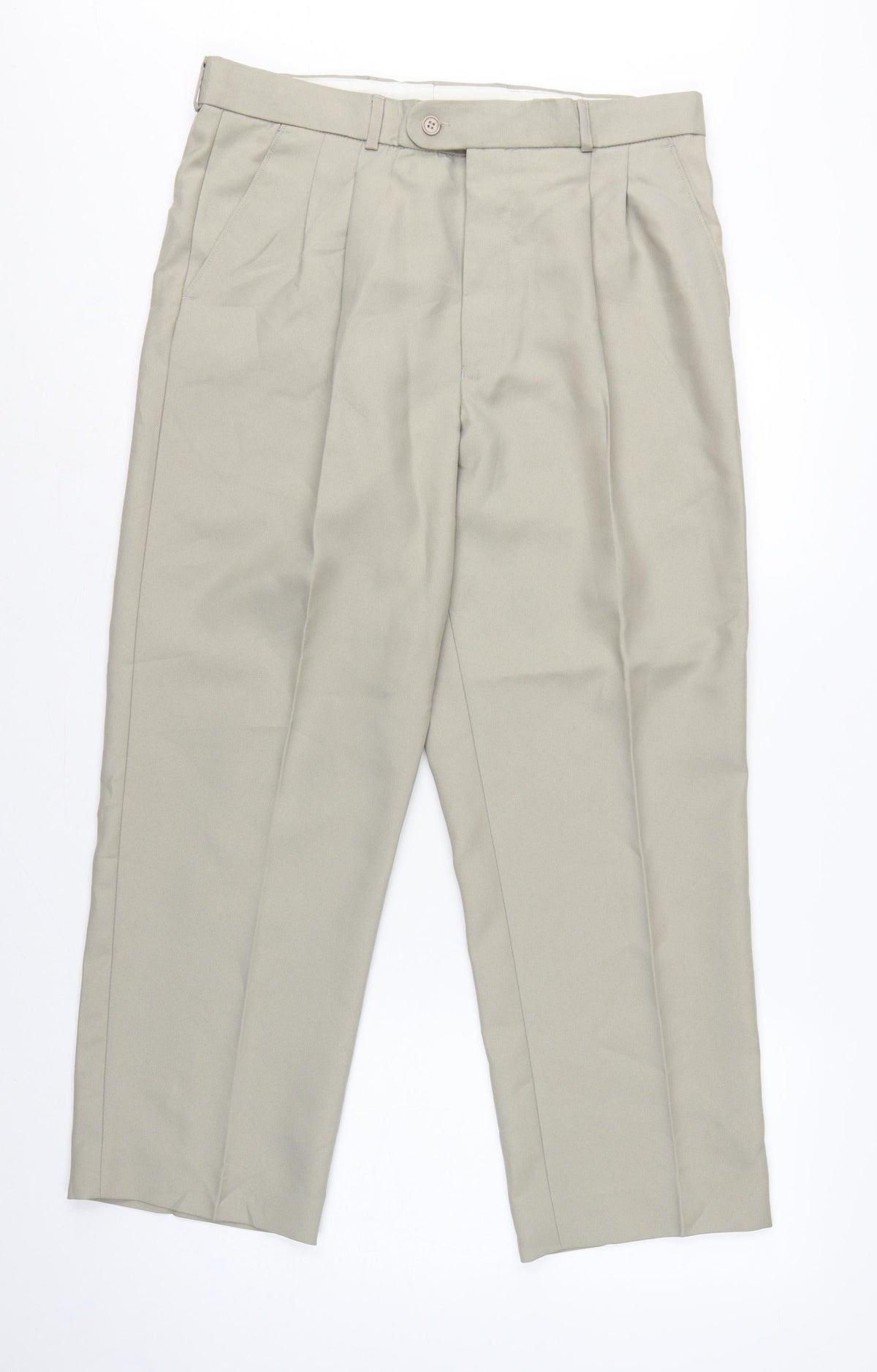 Premier Man Men's Beige 34S Pleated Tapered Dress Trousers