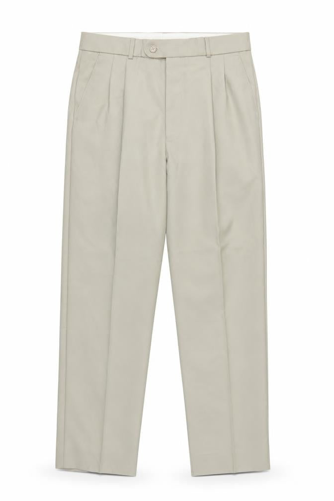 Premier Man Men's Beige 34S Pleated Tapered Dress Trousers