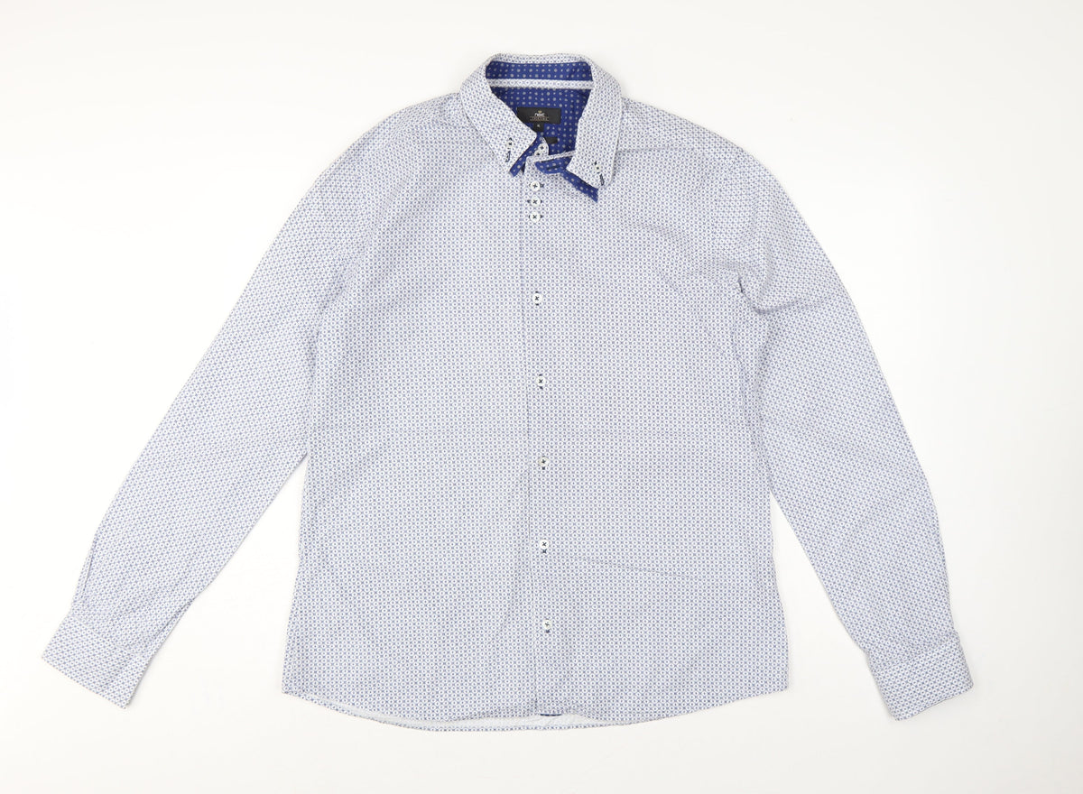 Next Tailoring Men’s Blue Geometric Slim Fit XL Cotton Shirt