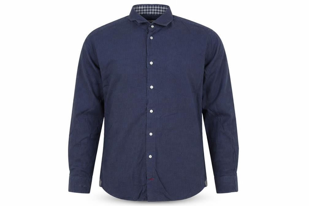 Tommy Hilfiger Men Blue 16.5 Slim Fit Linen Button Down Shirt