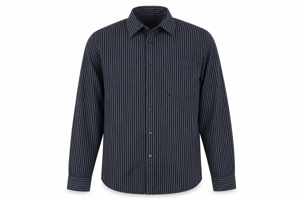 Double TWO Men’s Black Grey Stripe 15.5 Collar Cotton Button-Up Shirt