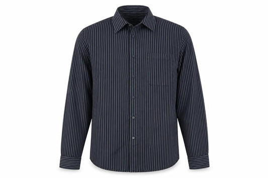 Double TWO Men’s Black Grey Stripe 15.5 Collar Cotton Button-Up Shirt