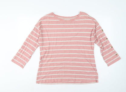 FatFace Women Pink Stripe UK 10 3/4 Sleeve Jersey T-Shirt