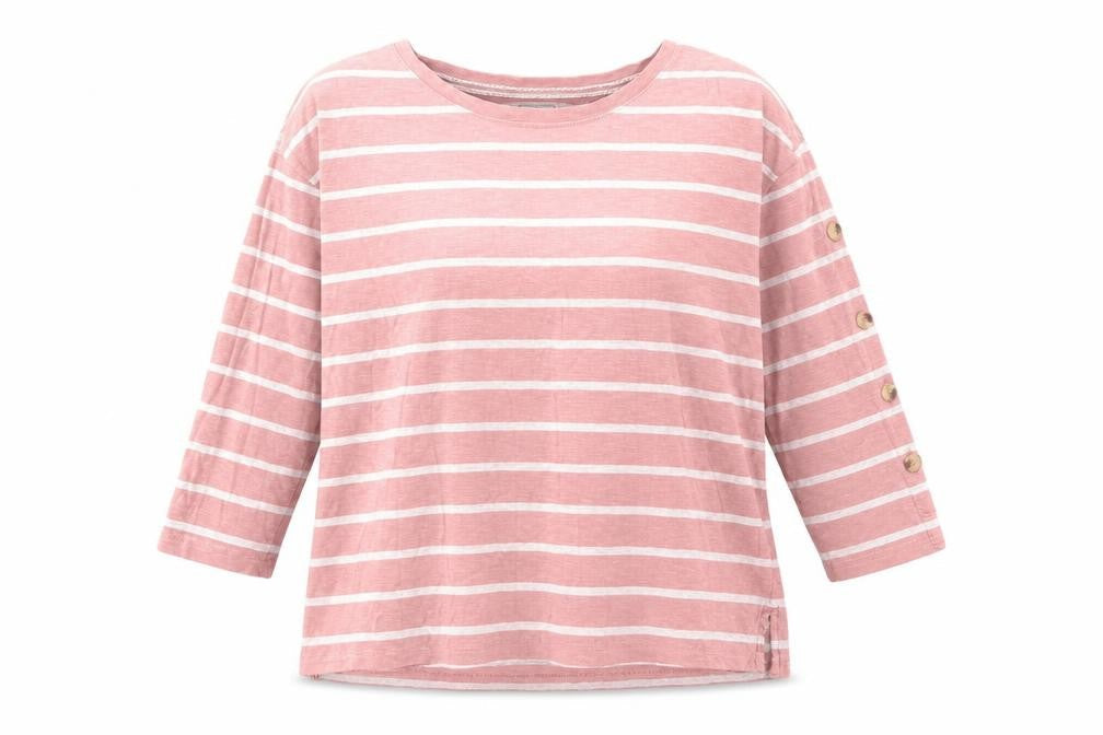 Fat Face Women Pink Stripe UK 10 3/4 Sleeve Jersey T-Shirt