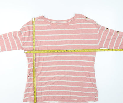 FatFace Women Pink Stripe UK 10 3/4 Sleeve Jersey T-Shirt