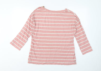 FatFace Women Pink Stripe UK 10 3/4 Sleeve Jersey T-Shirt