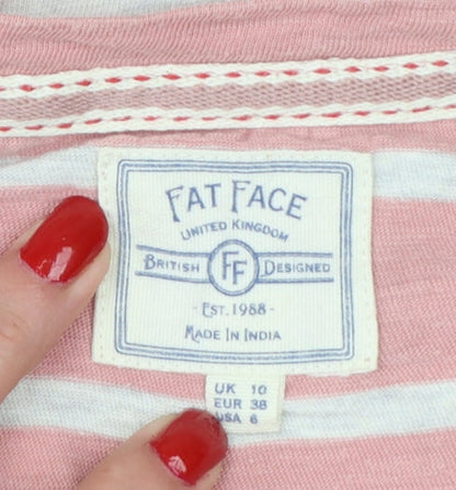 FatFace Women Pink Stripe UK 10 3/4 Sleeve Jersey T-Shirt
