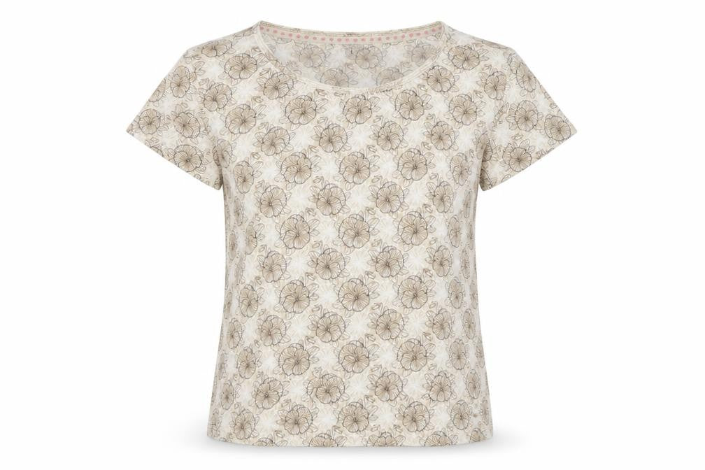 Maine New England Women’s Beige Floral T-Shirt Size 12 Short Sleeve