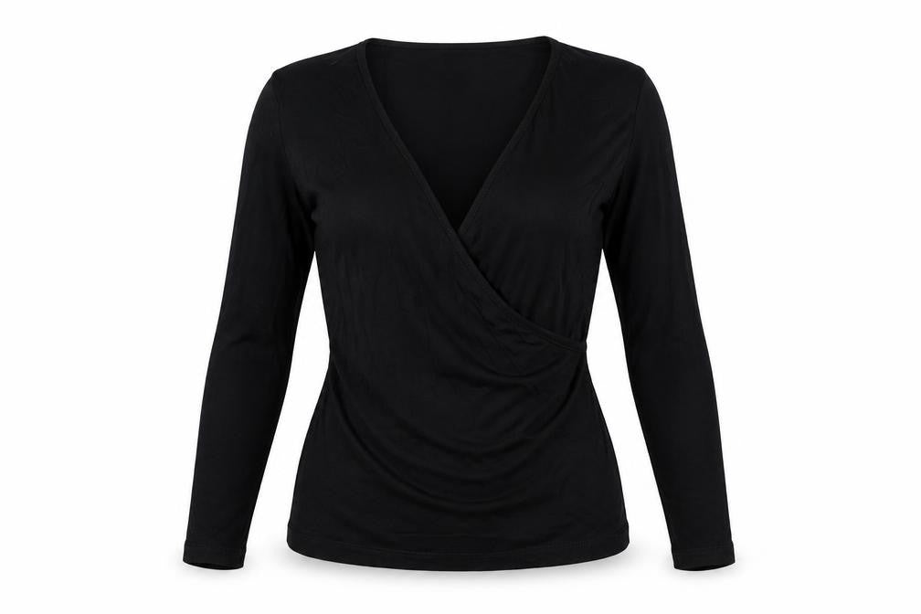 ASOS Women’s Black UK 14 Long Sleeve V-Neck Wrap Jersey Top
