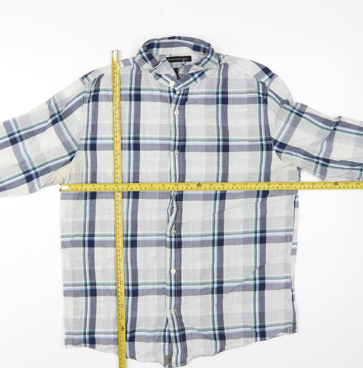 Banana Republic Men’s M Blue Green Plaid Slim Fit Cotton Shirt