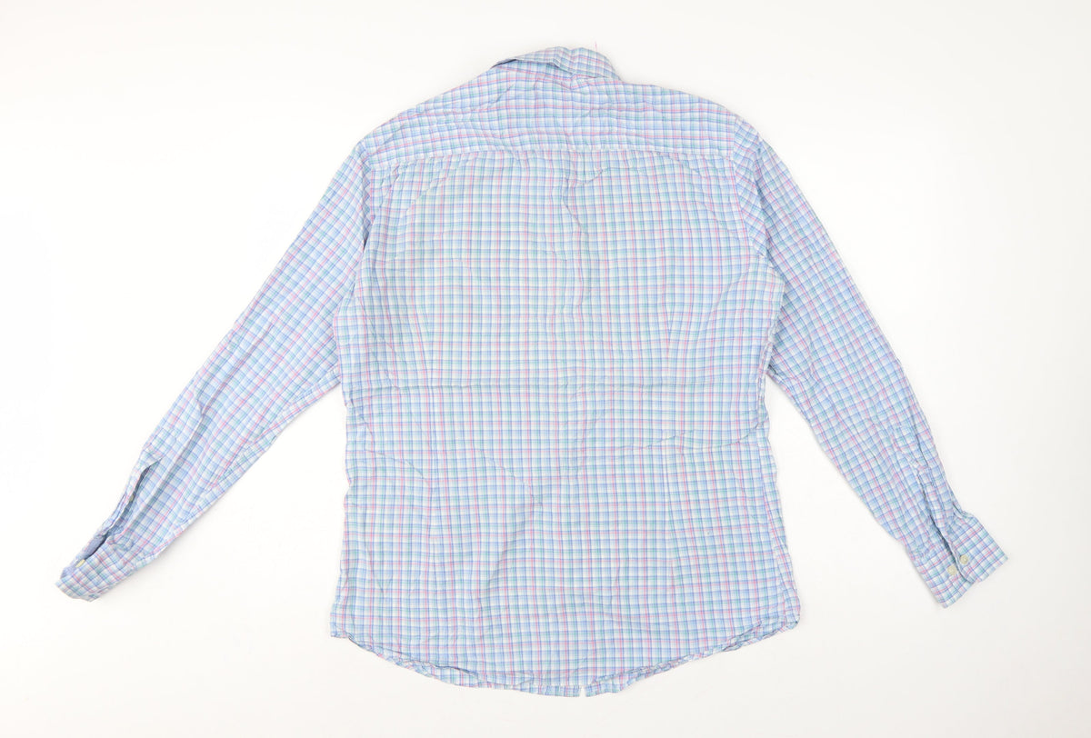 Hackett London Men’s Blue Check Slim Fit Cotton Shirt Medium