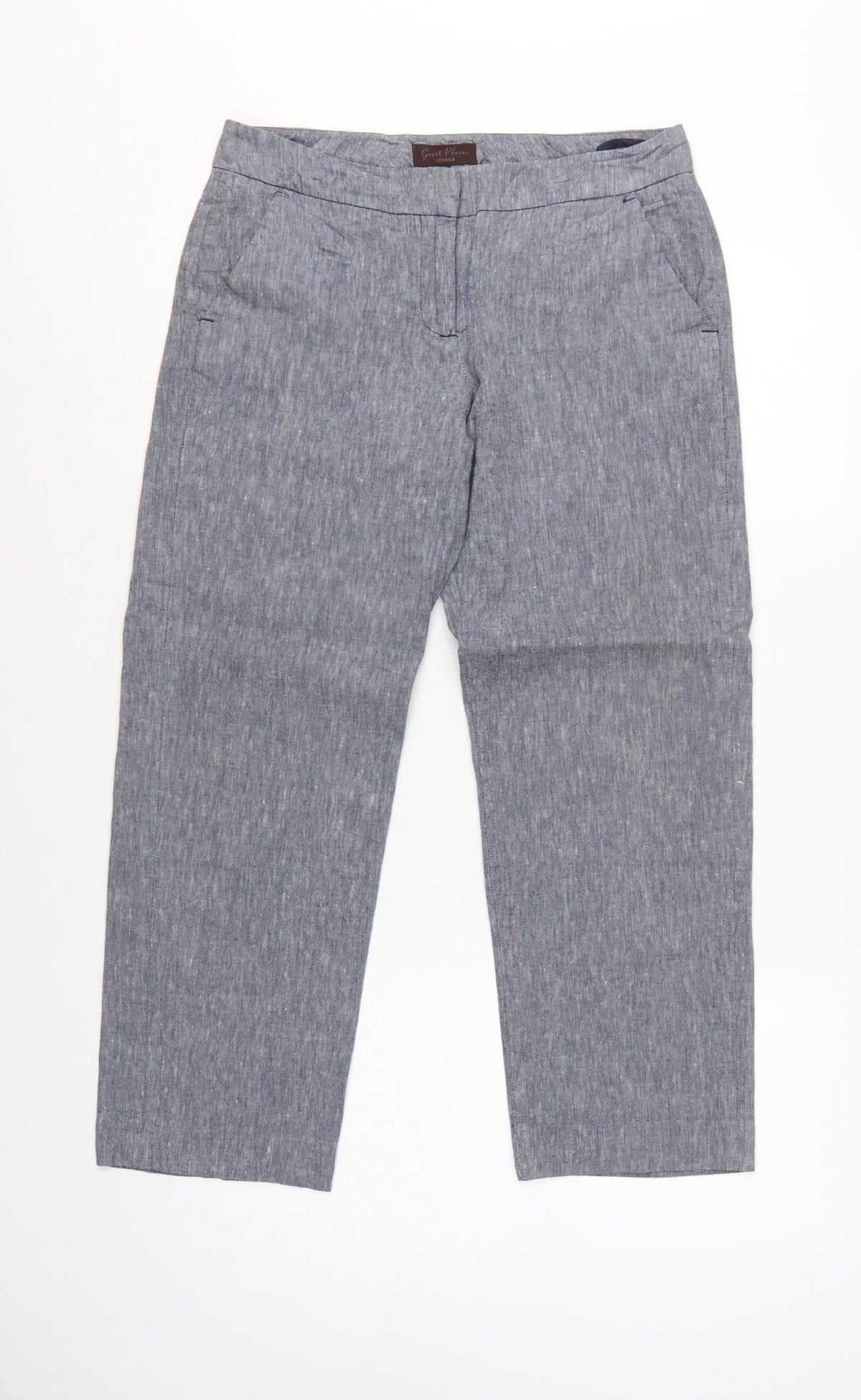 Great Plains Women Grey UK 10 Cotton Chambray Straight Trousers Pockets