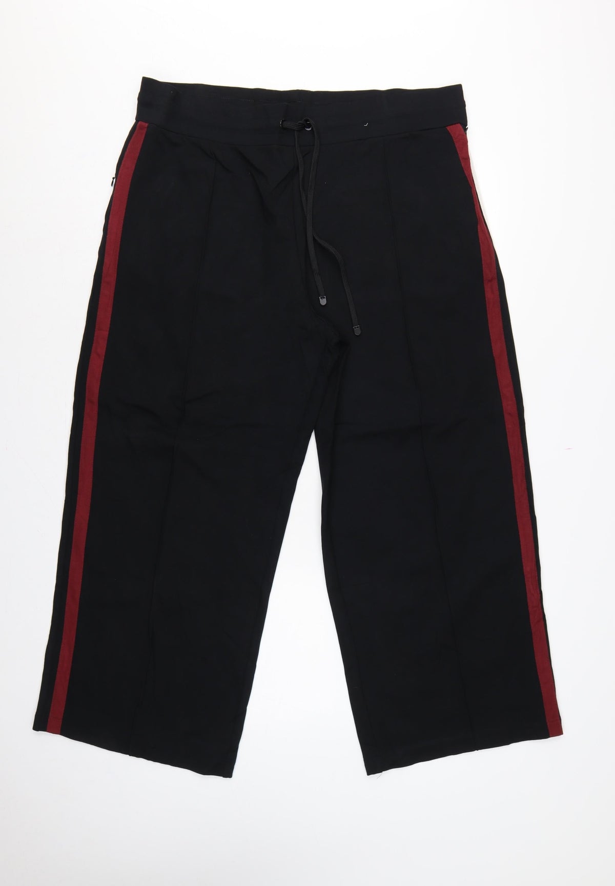 Marks & Spencer Women Black Size 20 Short Wide-Leg Stripe Trousers
