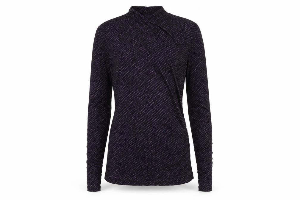 Banana Republic Women Black Purple Wrap Jersey Blouse Petite 2XS
