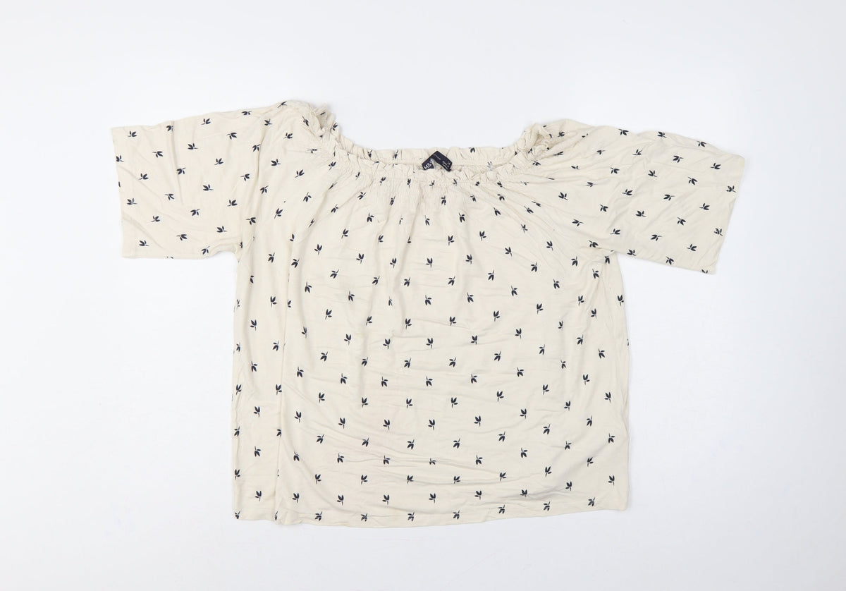 Marks & Spencer Women Ivory Floral Off Shoulder Blouse Size 14 3/4 Bell Sleeve