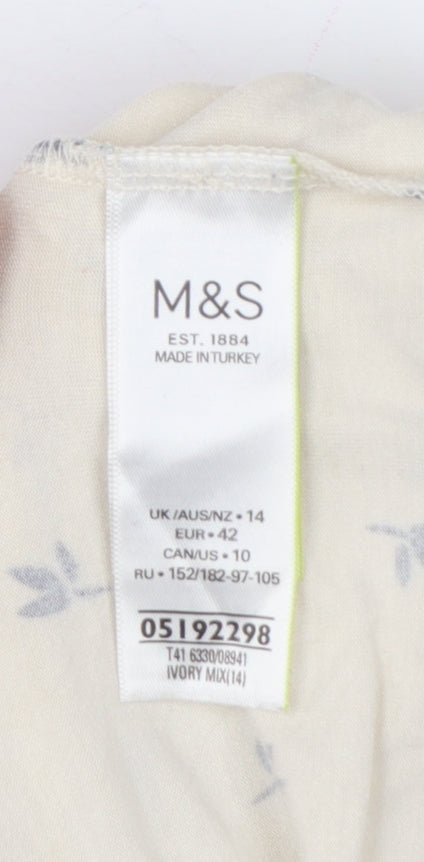 Marks & Spencer Women Ivory Floral Off Shoulder Blouse Size 14 3/4 Bell Sleeve