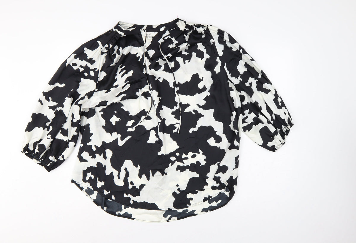Marks & Spencer Women Black White Animal Print Size 20 Tie Neck Blouse