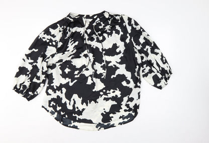Marks & Spencer Women Black White Animal Print Size 20 Tie Neck Blouse
