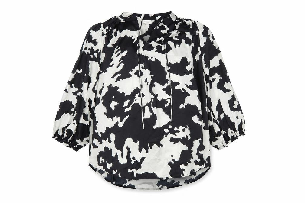 Marks & Spencer Women Black White Animal Print Size 20 Tie Neck Blouse