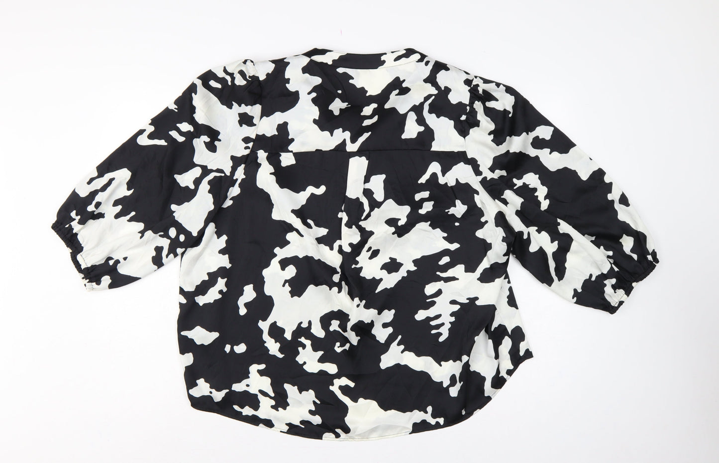 Marks & Spencer Women Black White Animal Print Size 20 Tie Neck Blouse