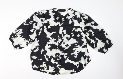 Marks & Spencer Women Black White Animal Print Size 20 Tie Neck Blouse