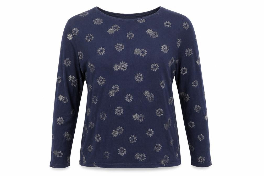 Lands' End Women Blue M Floral Cotton Jersey Long Sleeve T-Shirt