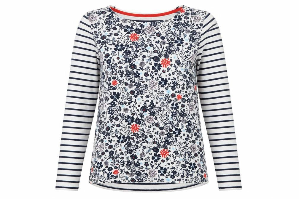 Joules Women Multicoloured UK 10 Floral Stripe Long Sleeve Cotton T-Shirt