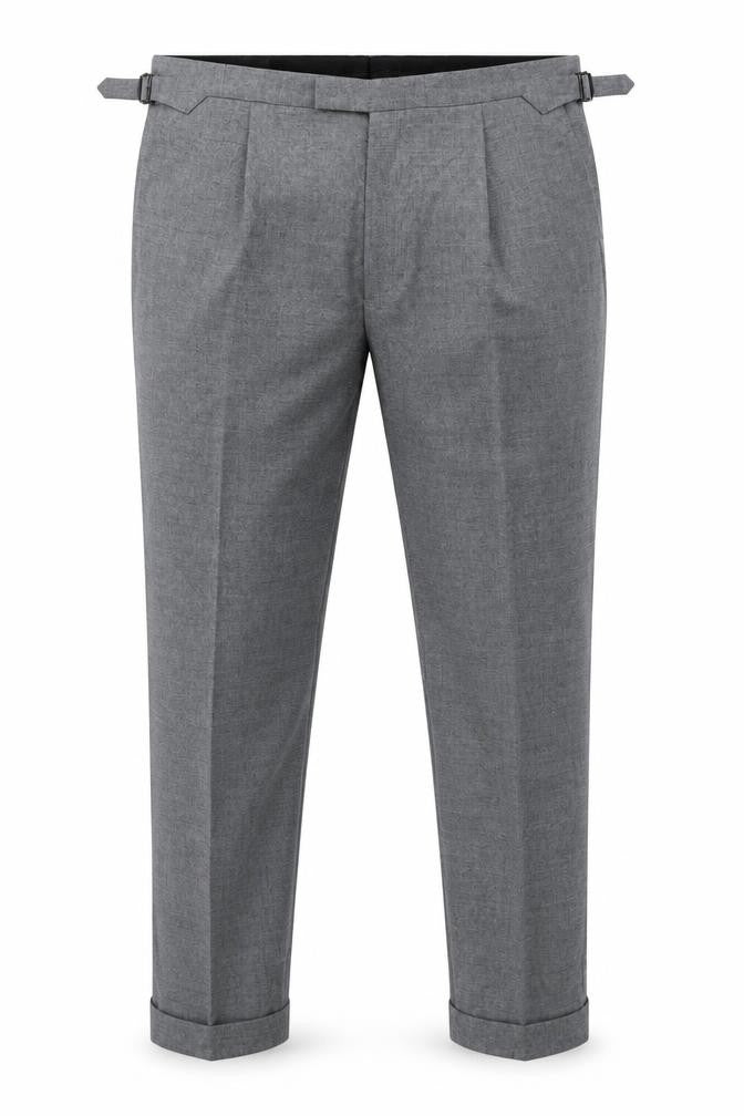 Marks & Spencer Men Grey 42 33L Pure Wool Pleated Dress Trousers