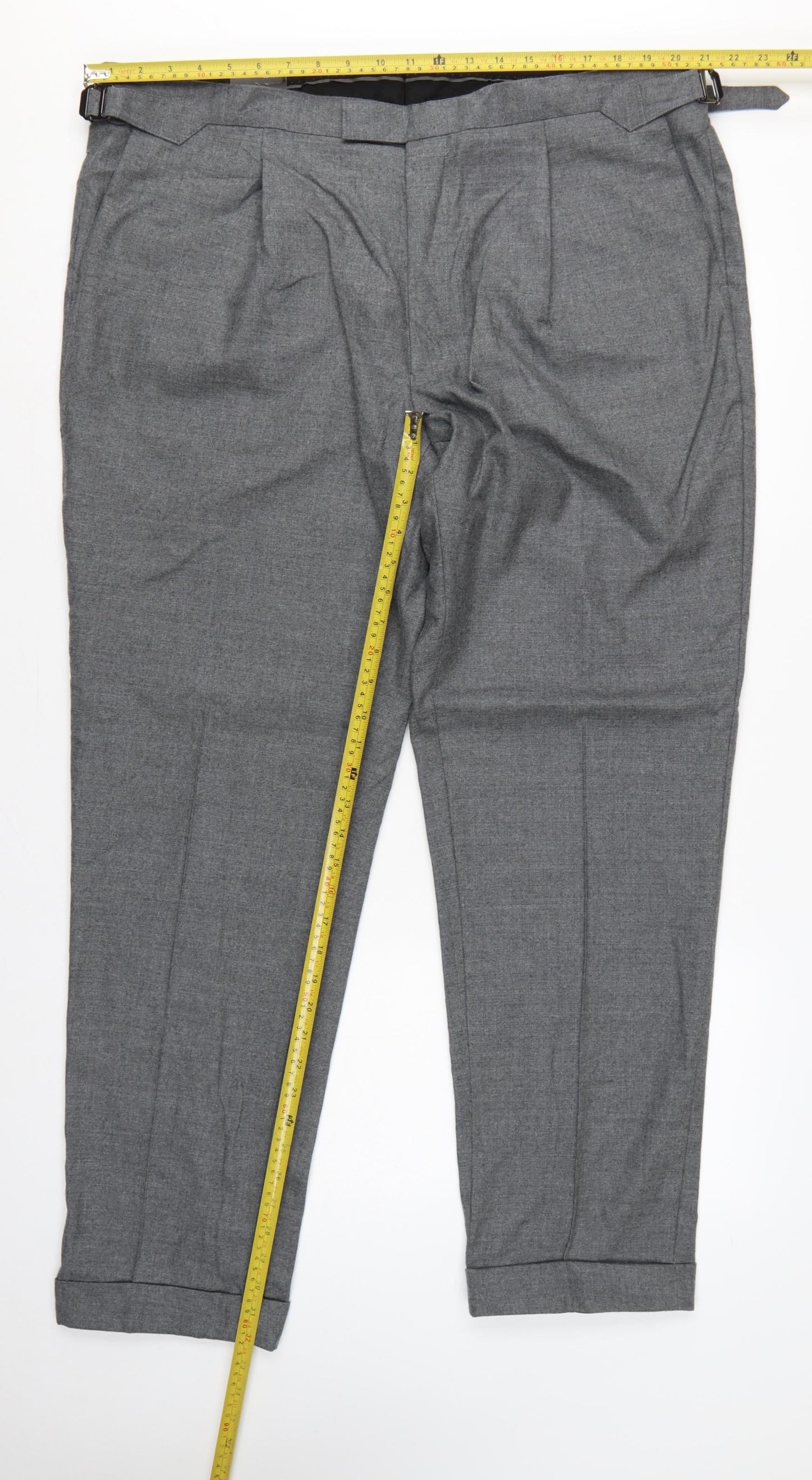 Marks & Spencer Men Grey 42 33L Pure Wool Pleated Dress Trousers