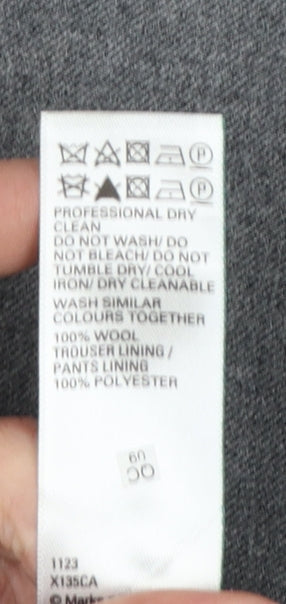 Marks & Spencer Men Grey 42 33L Pure Wool Pleated Dress Trousers