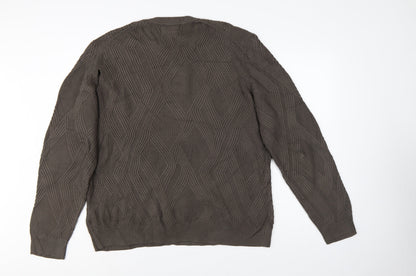 Close-up detail of Autograph Men’s Brown XL Geometric Cotton Modal Crew Neck Jumper