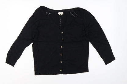 FatFace Women Black UK 12 V-Neck Cotton Button Cardigan