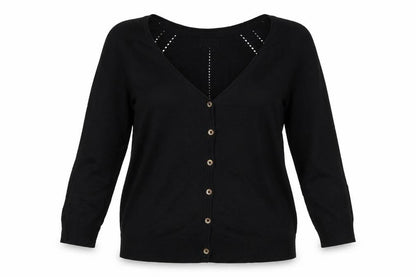 FatFace Women Black UK 12 V-Neck Cotton Button Cardigan