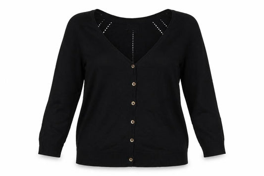 FatFace Women Black UK 12 V-Neck Cotton Button Cardigan