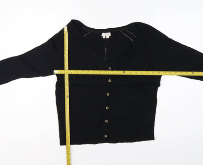 FatFace Women Black UK 12 V-Neck Cotton Button Cardigan