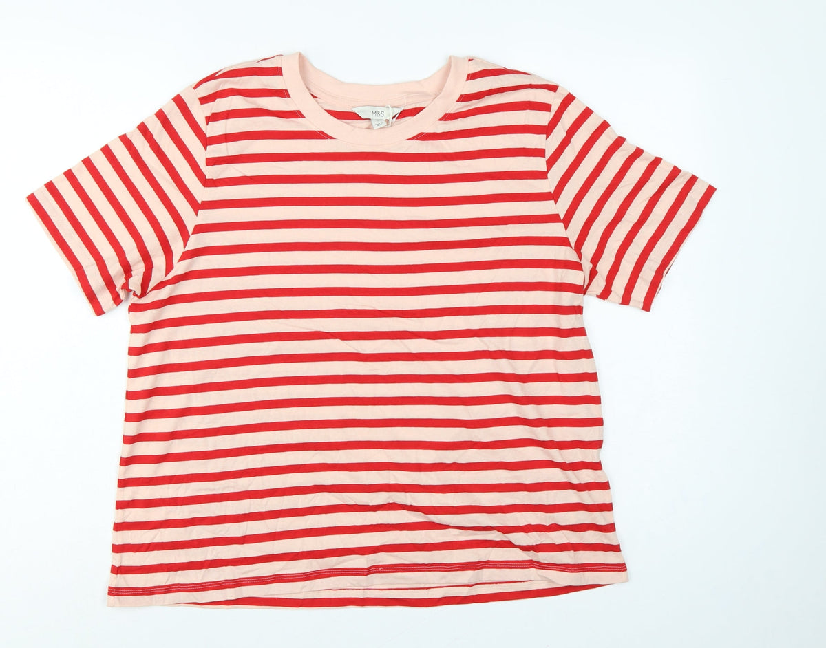 Marks & Spencer Women Red Stripe UK 16 Basic Jersey T-Shirt