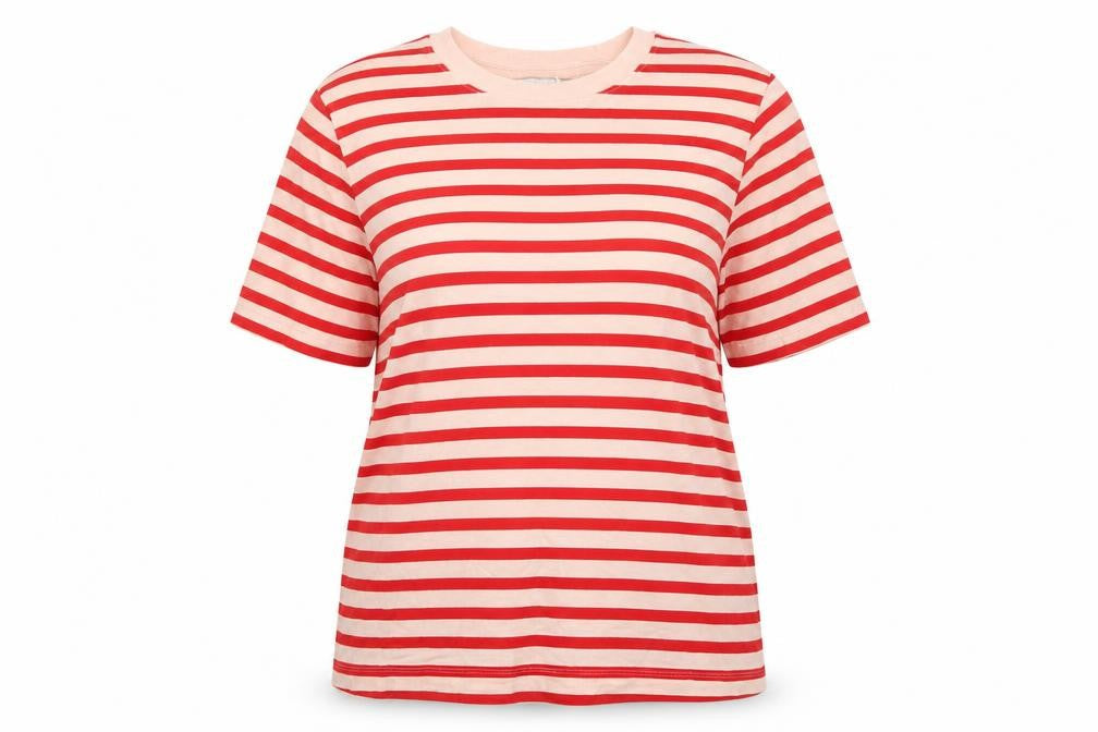 Marks & Spencer Women Red Stripe UK 16 Basic Jersey T-Shirt