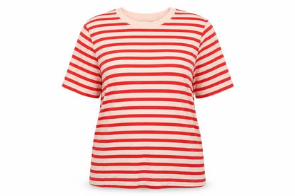 Marks & Spencer Women Red Stripe UK 16 Basic Jersey T-Shirt