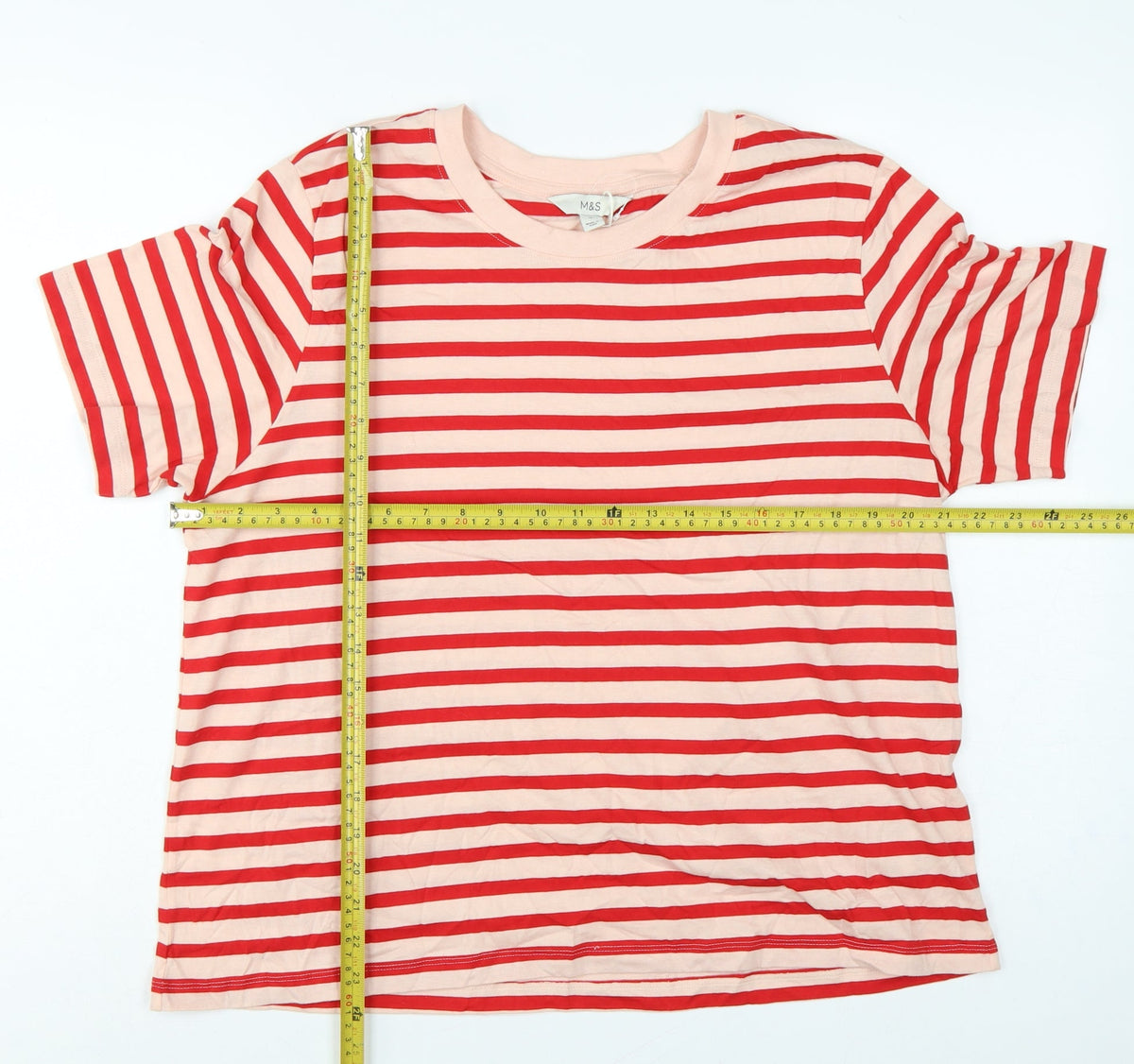 Marks & Spencer Women Red Stripe UK 16 Basic Jersey T-Shirt