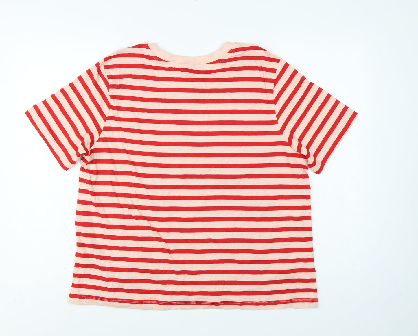 Marks & Spencer Women Red Stripe UK 16 Basic Jersey T-Shirt