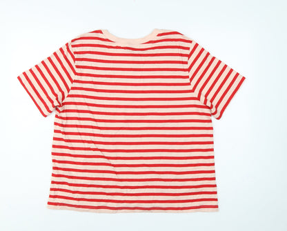 Marks & Spencer Women Red Stripe UK 16 Basic Jersey T-Shirt