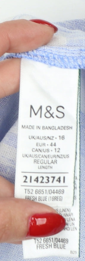 Marks & Spencer Women Blue White Size 16 Linen Shift Mini Dress