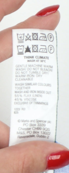 Marks & Spencer Women Blue White Size 16 Linen Shift Mini Dress