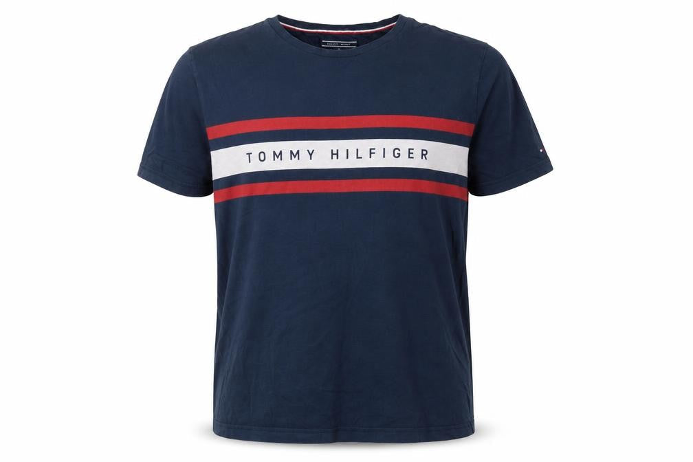 Tommy Hilfiger Men's Blue XL Logo Stripe Crew Neck T-Shirt